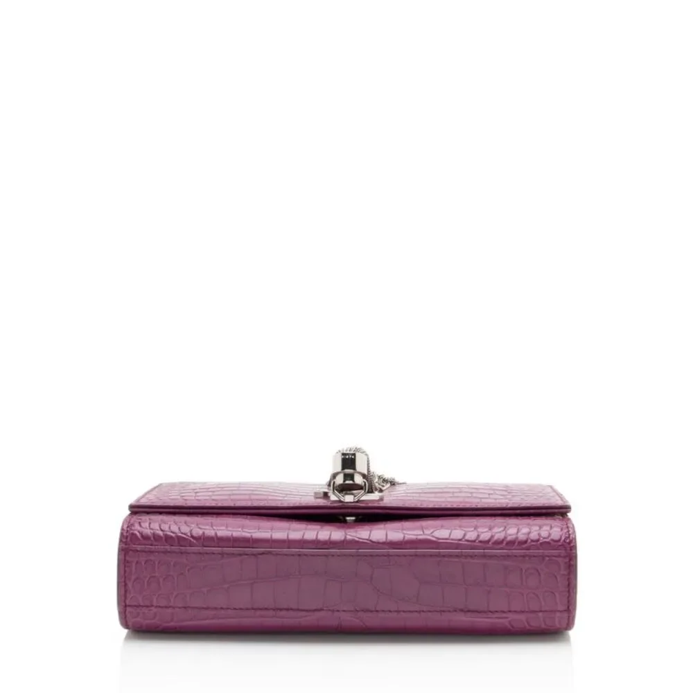 Saint Laurent Croc Embossed Leather Monogram Kate Tassel Small Shoulder Bag
